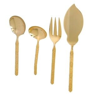 Lifetime Cutlery Gold Plated Serving Utensil (Set of 4)- Pie, Fork, Spoon, Ladle